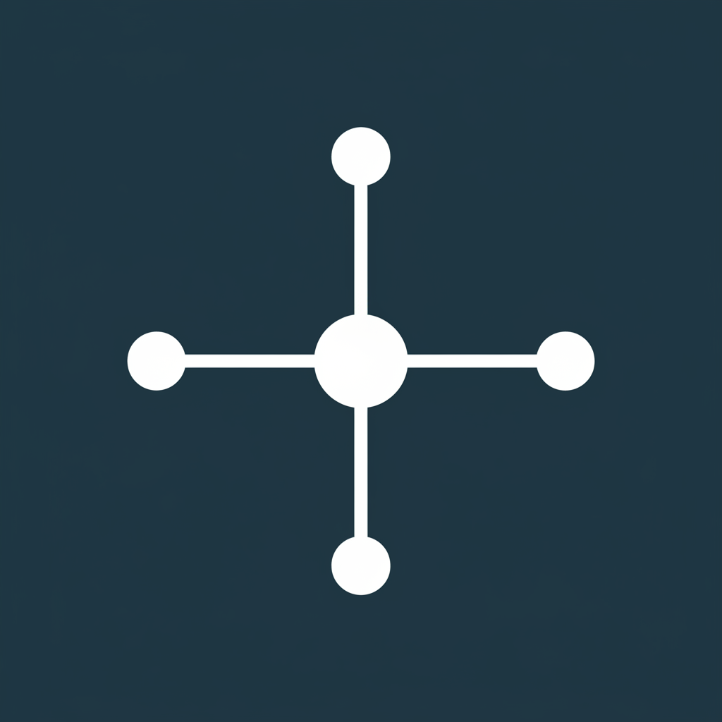A minimal, clean horizontal workflow diagram with 3 simple dots connected by a dashed line, flat design, white background, muted teal/green accent color, very simple and small, like a basic process flow indicator